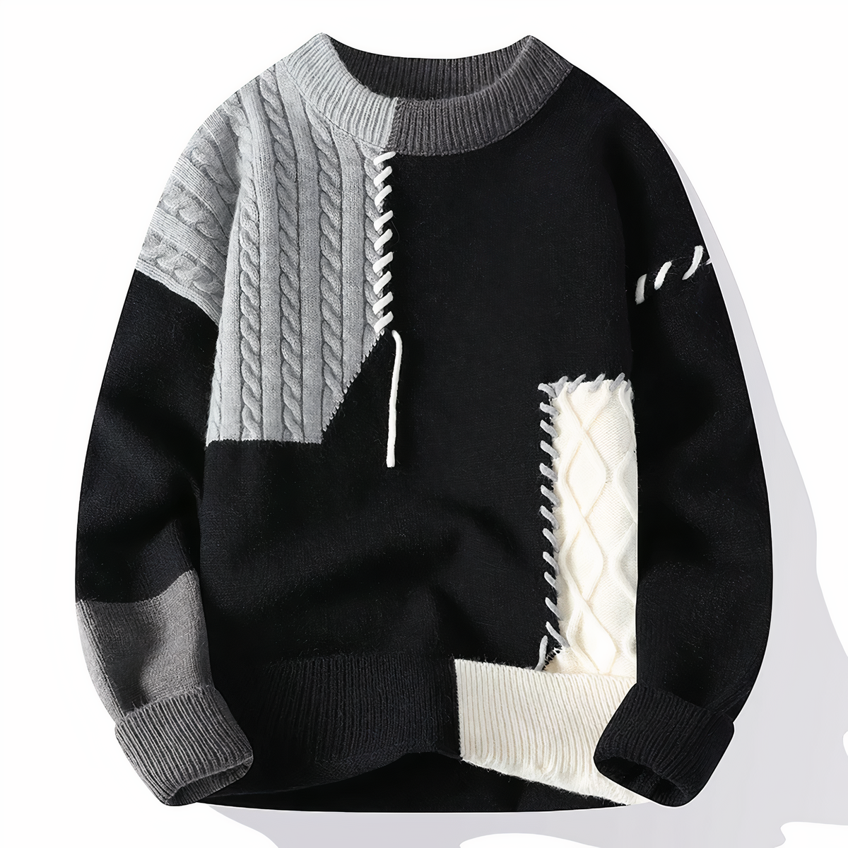 Milo – Warme Heren Trui Patchwork Design Stijlvol Casual Fit