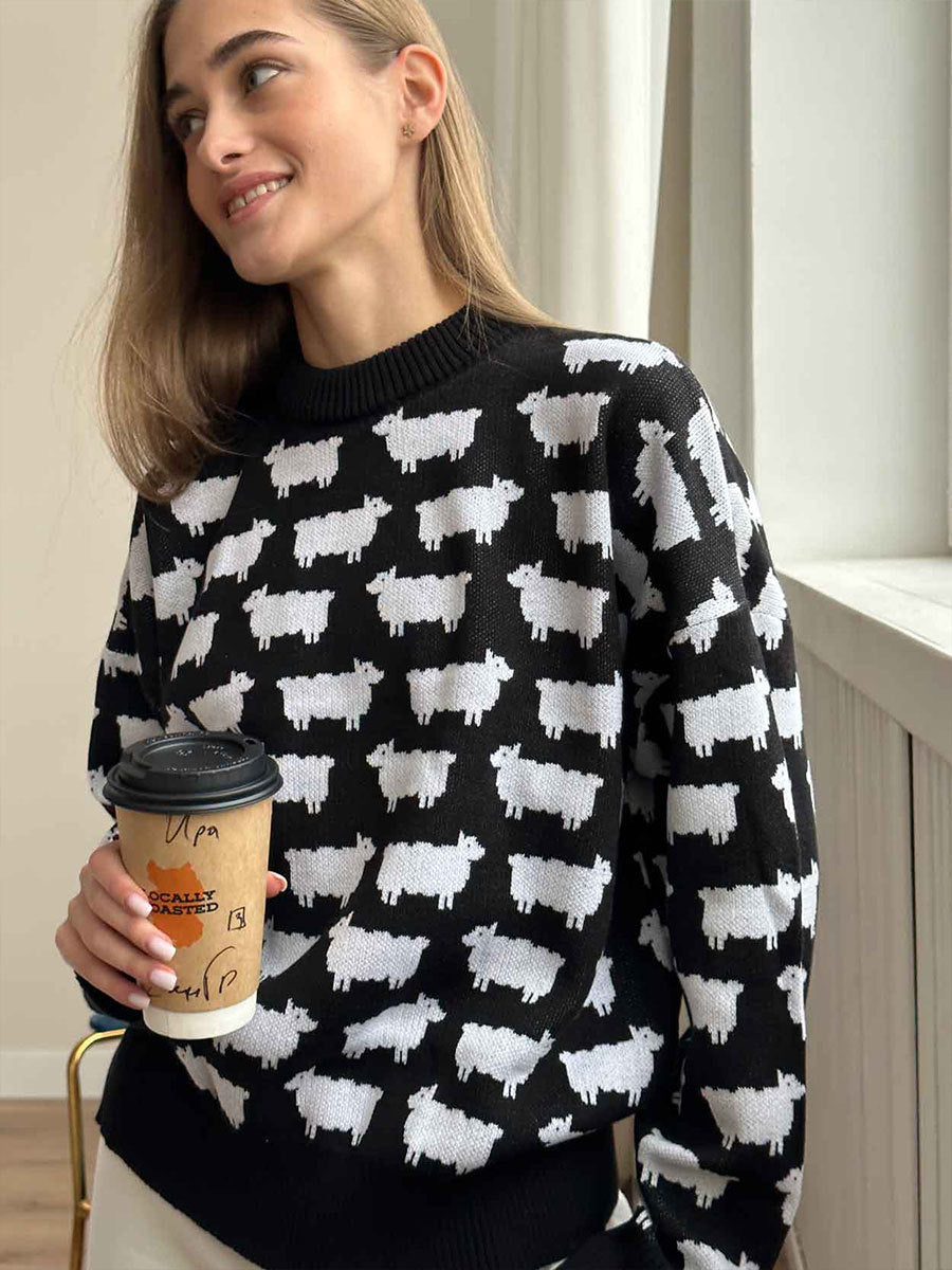 Dames Trui Met Print – Casual Losse Trui Ronde Hals