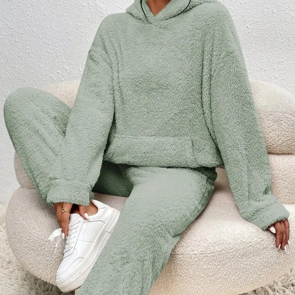 Dames Teddy Huispak met Capuchon - Warm Fleece Hoodie en Broek, 2-Delig