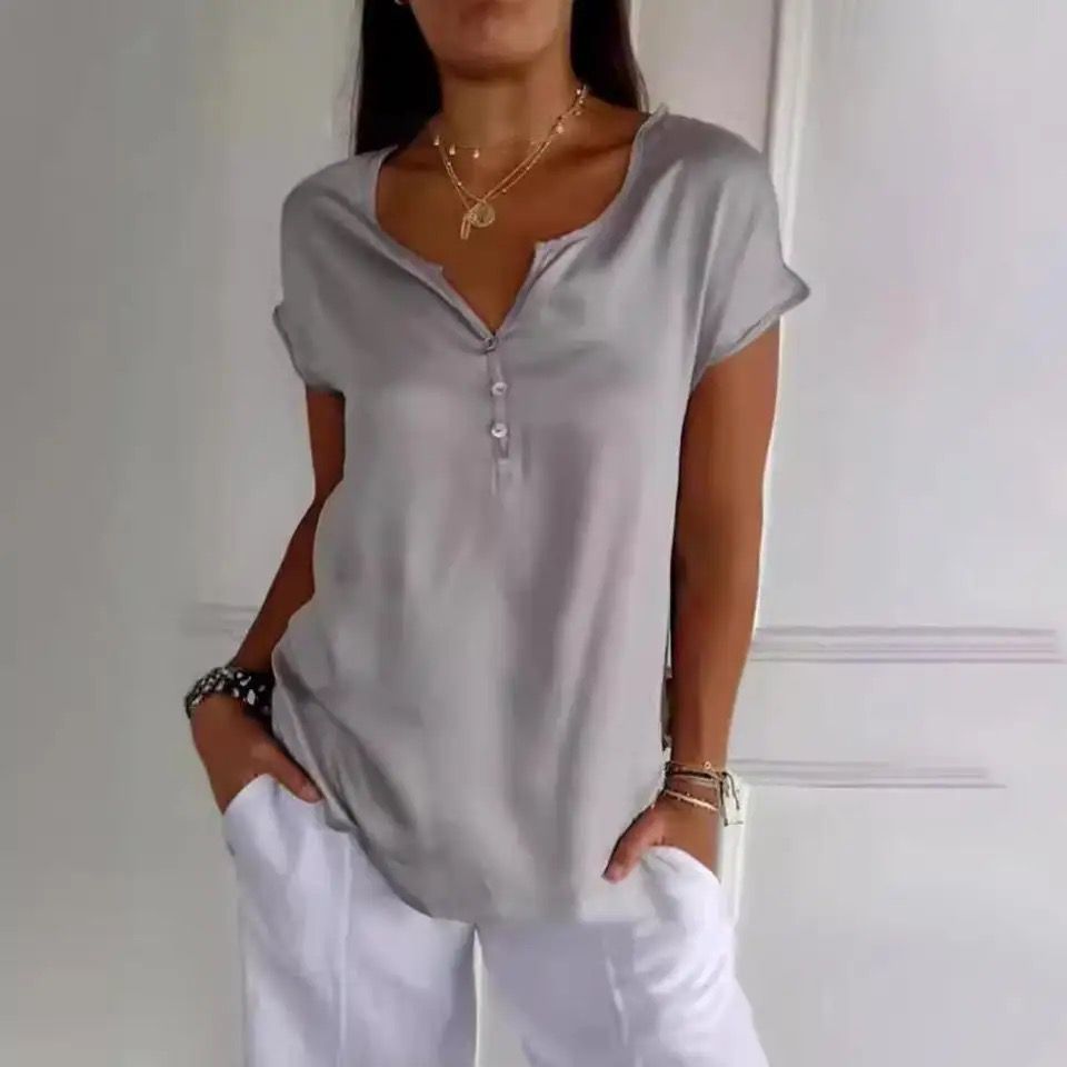 Dames V-Hals Top Losse Pasvorm Elegante Zomertop Comfortabel
