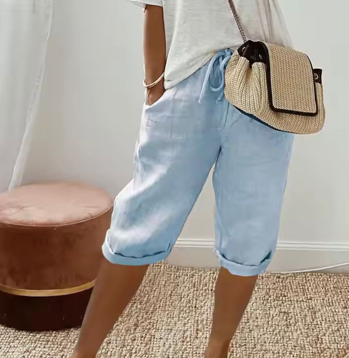 Dames Linnen Short Korte Broek Dames Casual Zomer Shorts