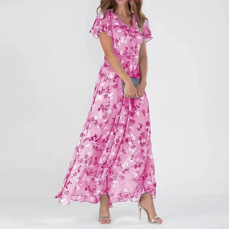 Vera – Maxi Jurk Dames Zomer Bloemen Jurk Dames A-Lijn Jurk V-Hals Floral