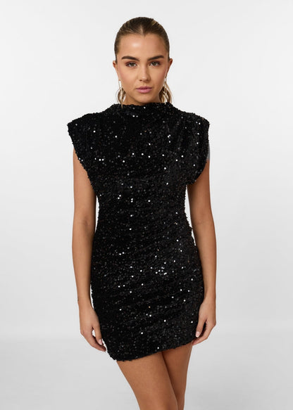 Pailletten Mini Jurk Dames – Met Schoudervulling & Glamoureuze Party Look