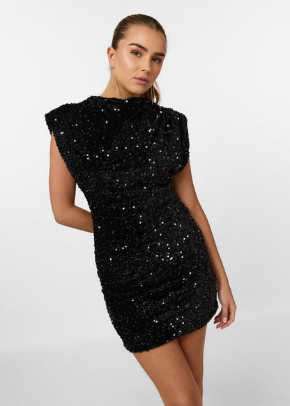 Pailletten Mini Jurk Dames – Met Schoudervulling & Glamoureuze Party Look