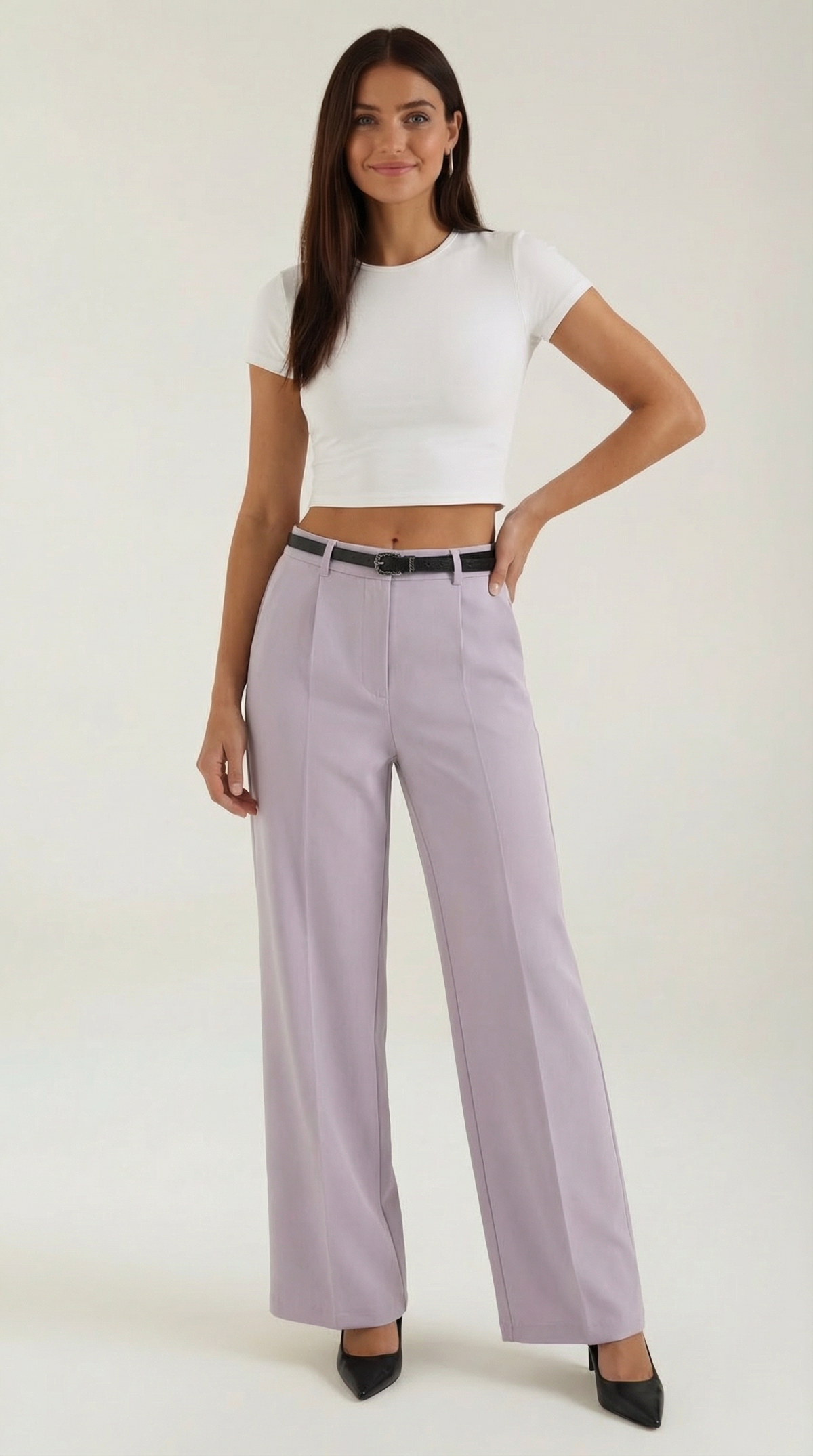 Dames Wide Leg Broek – Hoge Taille Met Ceintuur