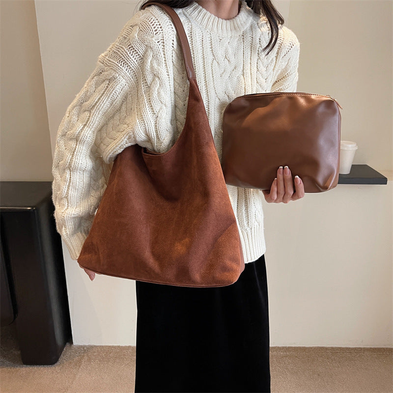 Dames Schoudertas Set – Suède Look Tas Met Clutch