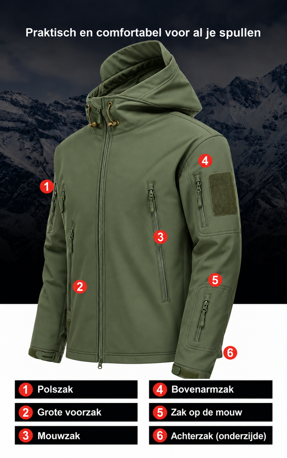 Heren Winddichte Outdoor Jas met Fleecevoering