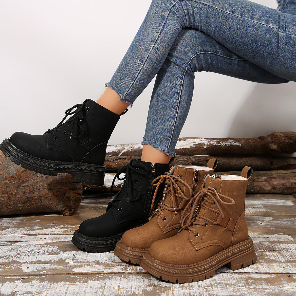 Avenya – Dames Veterlaarzen Met Ritssluiting, Profielzool en Modern Design