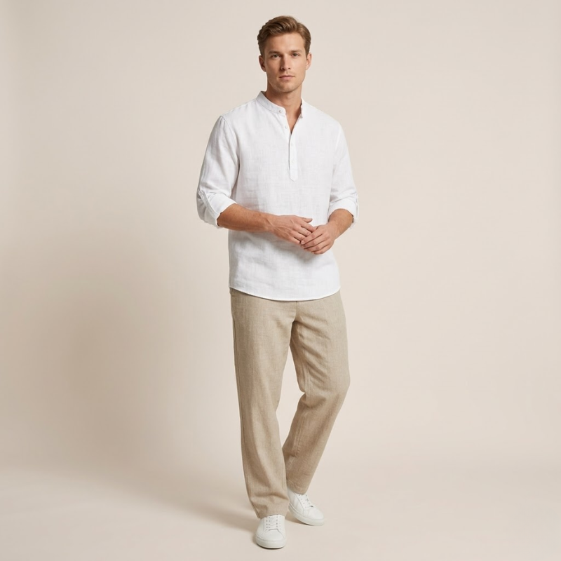 Nils – Linnen Overhemd Heren Zomer Casual Shirt Heren Opstaande Kraag Luchtig