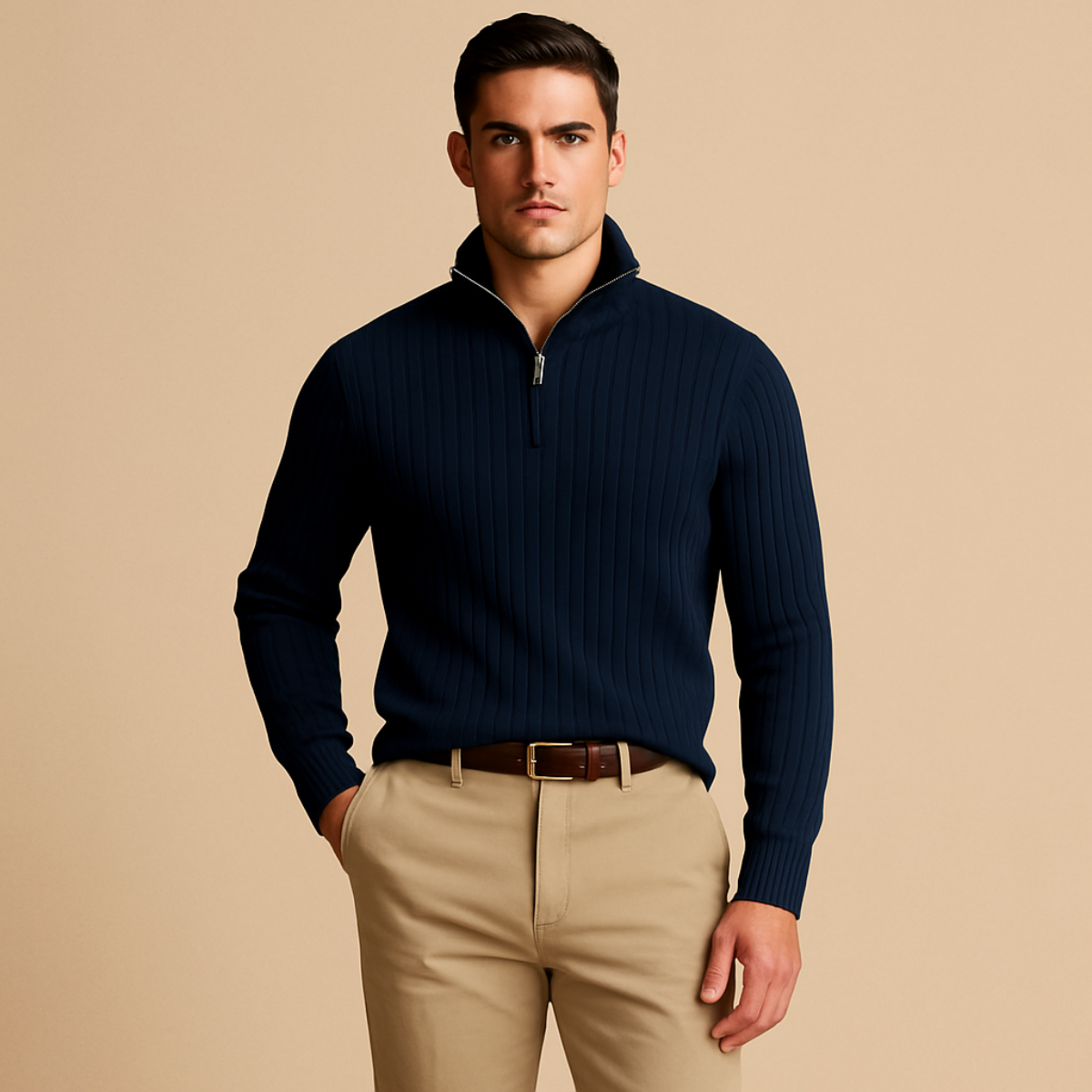 Ashford – Heren Half Zip Trui met Geribde Structuur