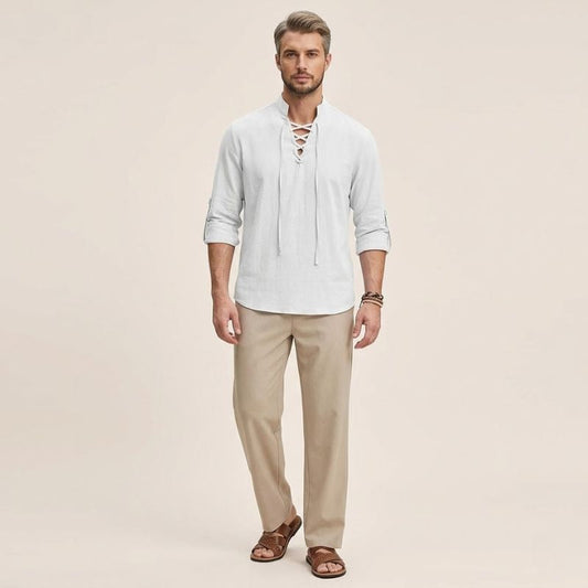 Arno – Linnen Overhemd Heren Zomer Casual Shirt Heren Vetersluiting Luchtig
