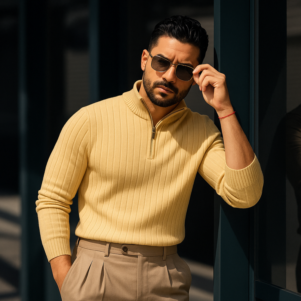 Ashford – Heren Half Zip Trui met Geribde Structuur