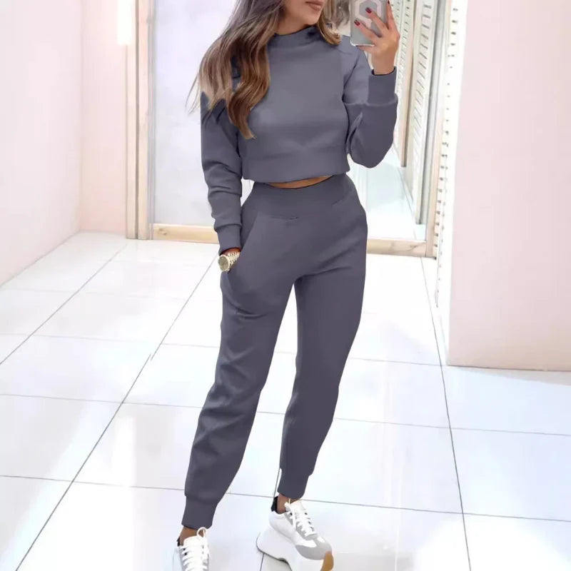 Dames Tweedelig Trainingspak – Cropped Sweater Set Dames Casual