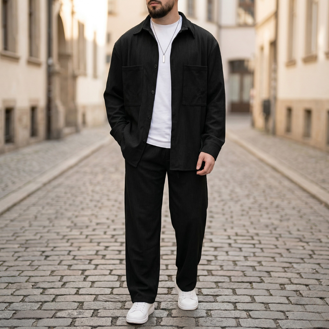 Heren Set Overhemd Lange Mouw Broek Casual 2 Delig