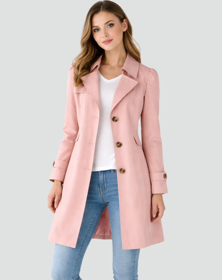 Dames Trenchcoat Getailleerde Pasvorm - Klassieke Revers Kraag met Knoopsluiting