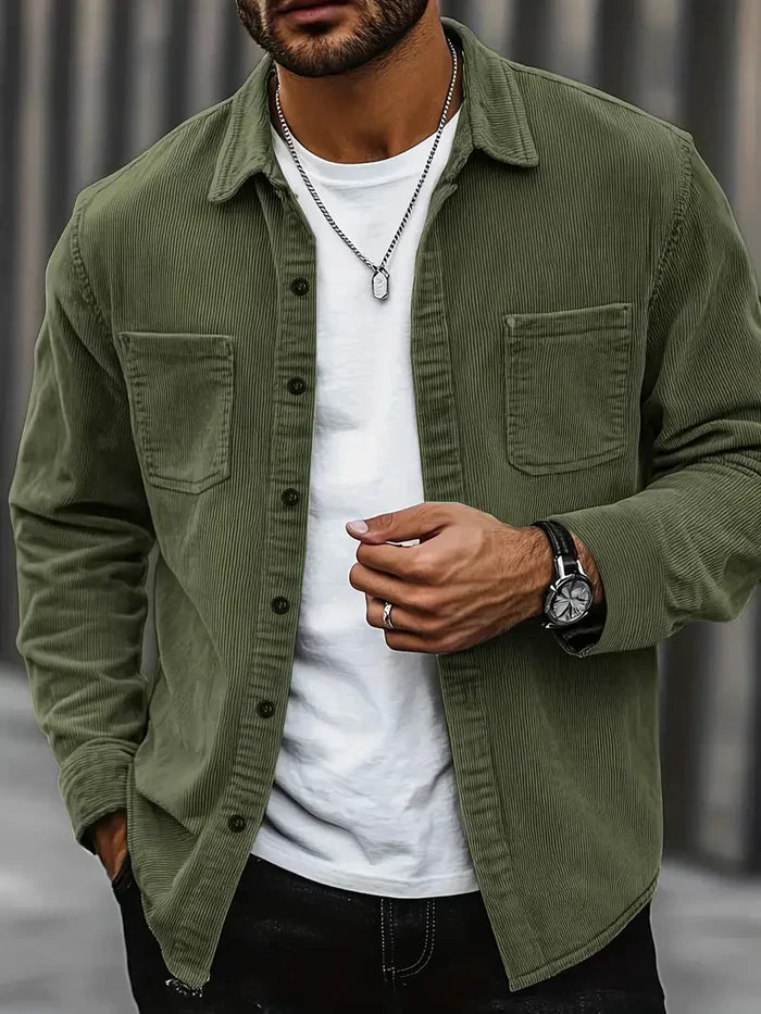 Heren Corduroy Overshirt – Rib Overshirt Heren Met Borstzakken Casual & Tussenlaag