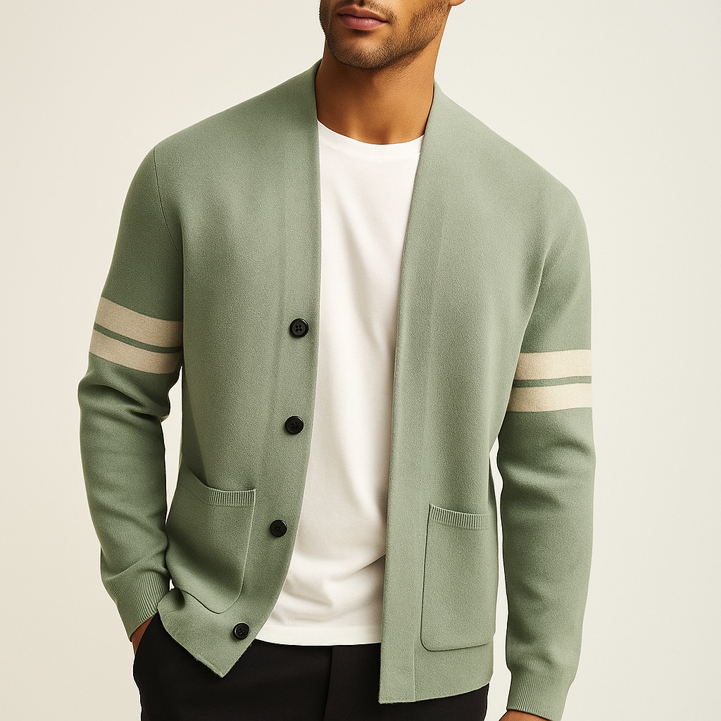 Heren Gebreid Vest – Minimalistisch Design met Strepen en Zakken