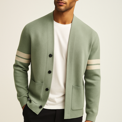 Heren Gebreid Vest – Minimalistisch Design met Strepen en Zakken