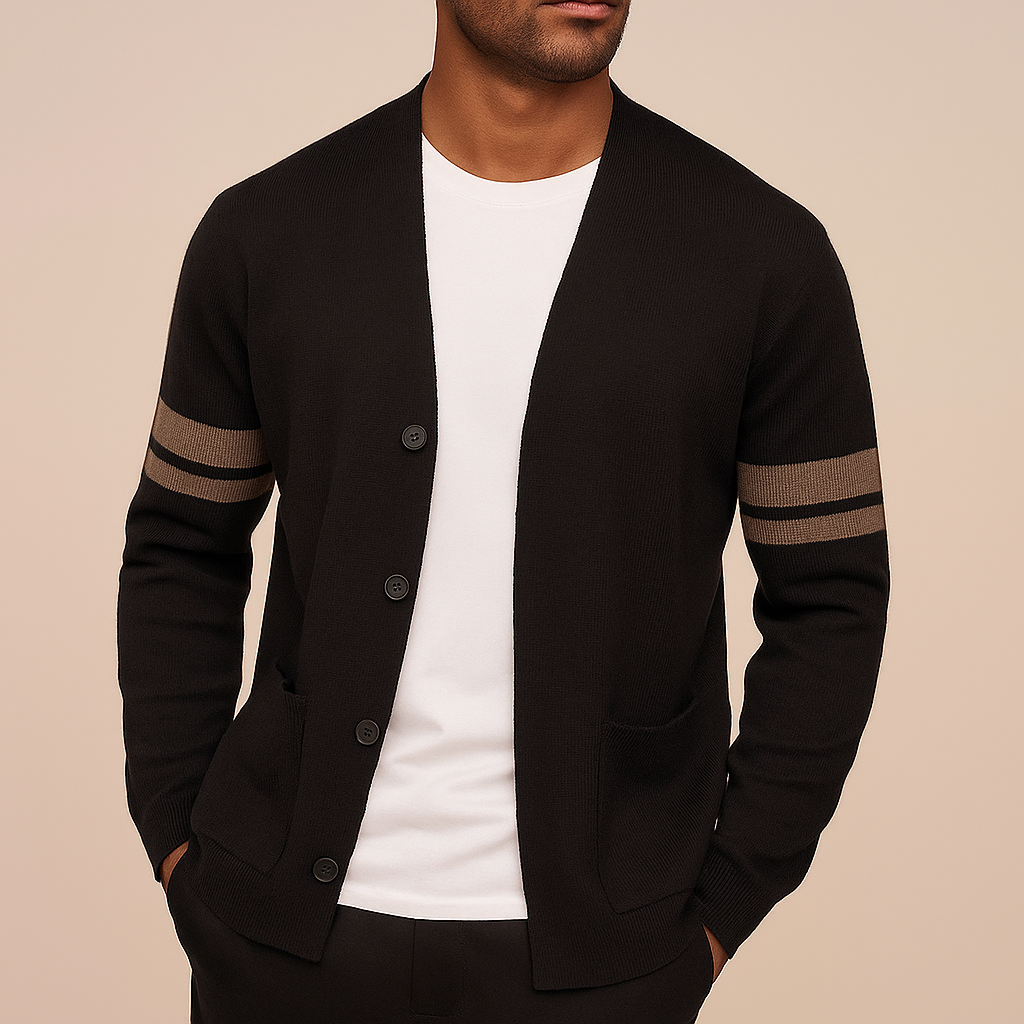 Heren Gebreid Vest – Minimalistisch Design met Strepen en Zakken