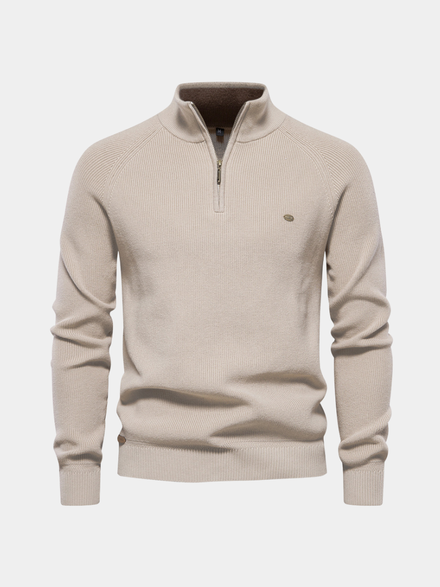 Heren Half Zip Trui met Opstaande Kraag - Ribgebreide Warme Herfsttrui