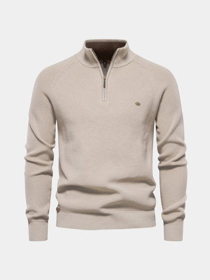 Heren Half Zip Trui met Opstaande Kraag - Ribgebreide Warme Herfsttrui
