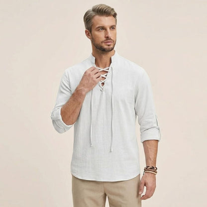 Arno – Linnen Overhemd Heren Zomer Casual Shirt Heren Vetersluiting Luchtig