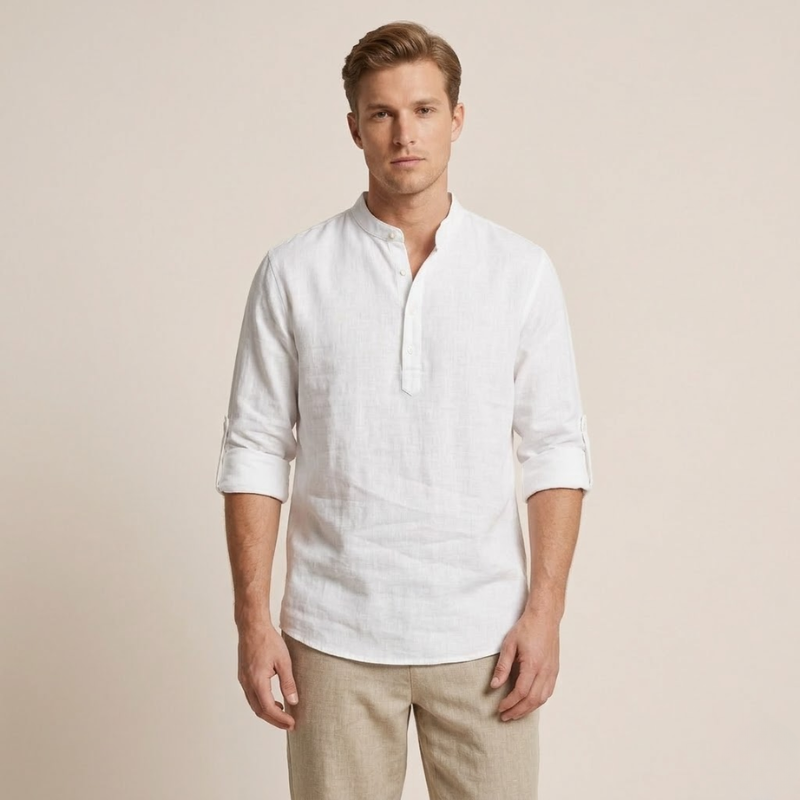 Nils – Linnen Overhemd Heren Zomer Casual Shirt Heren Opstaande Kraag Luchtig