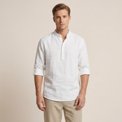 Nils – Linnen Overhemd Heren Zomer Casual Shirt Heren Opstaande Kraag Luchtig