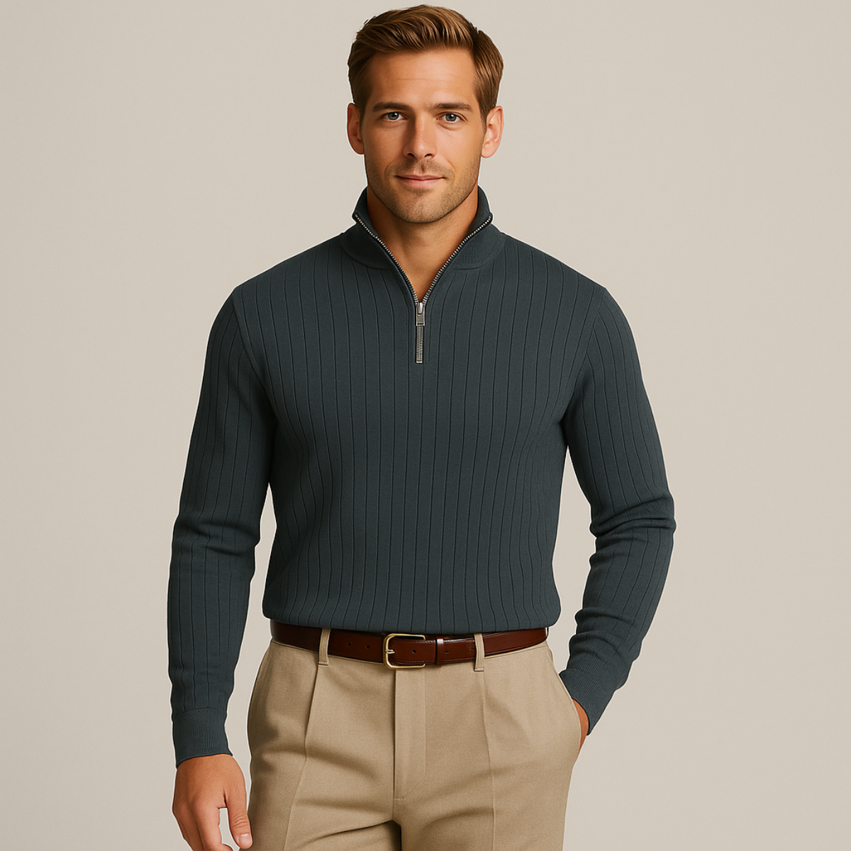 Ashford – Heren Half Zip Trui met Geribde Structuur