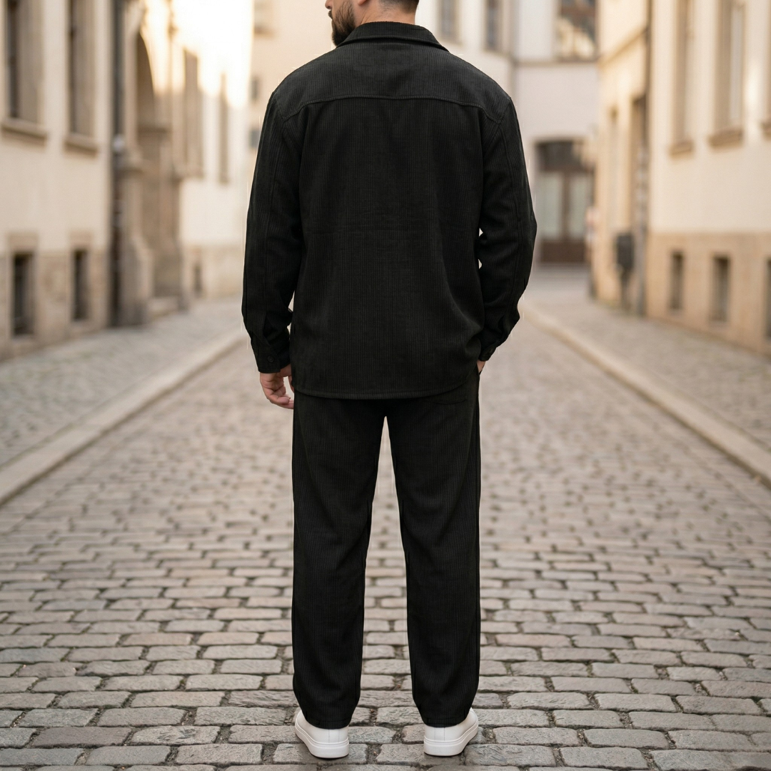 Heren Set Overhemd Lange Mouw Broek Casual 2 Delig