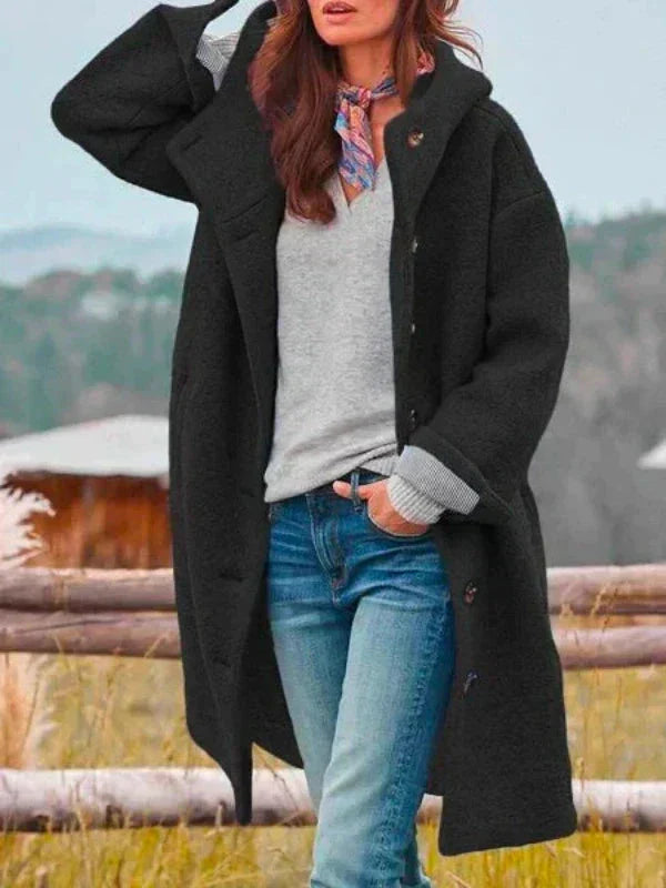 Renaya – Dames Winterjas Lang Getailleerd Elegant Warm Met Zakken