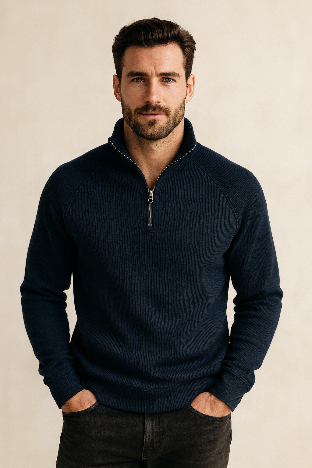 Heren Quarter-Zip Trui - Katoenblend met Fleece Voering