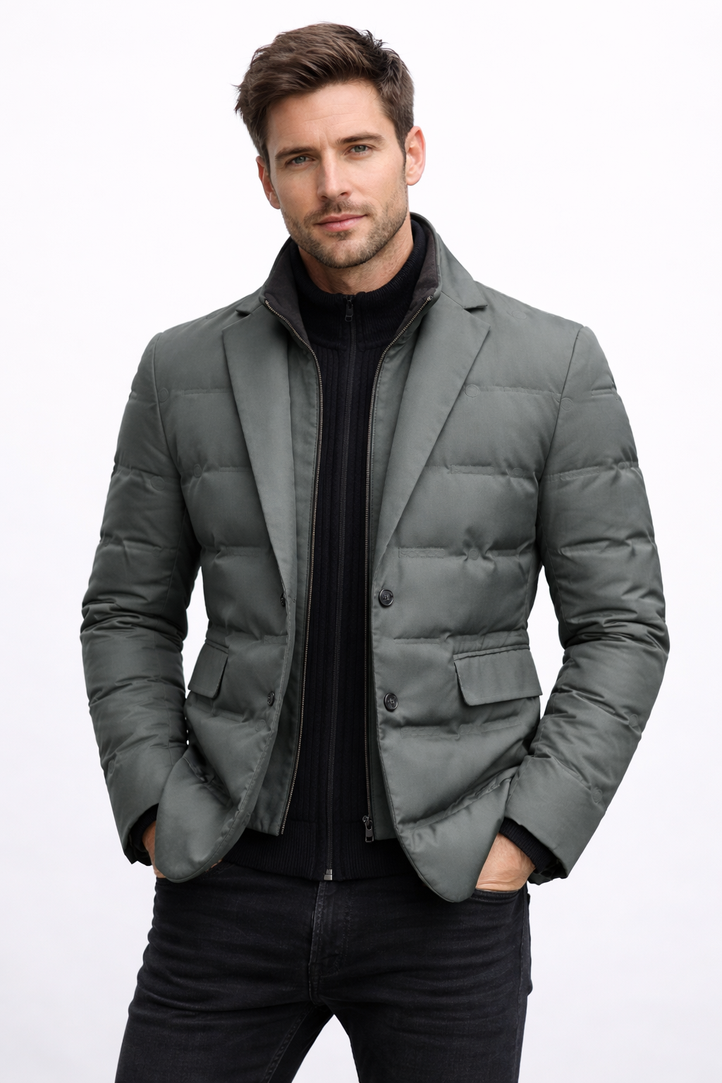 Heren Gewatteerde Jas - Blazer-Look Slim Fit