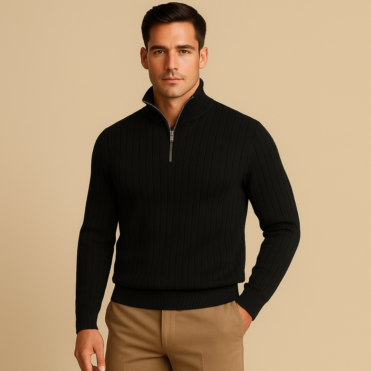 Ashford – Heren Half Zip Trui met Geribde Structuur