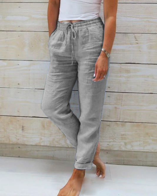Dames Linnen Broek Hoge Taille Losse Pasvorm Elastisch & Comfortabel