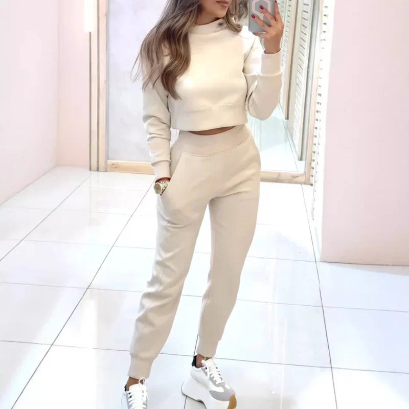 Dames Tweedelig Trainingspak – Cropped Sweater Set Dames Casual
