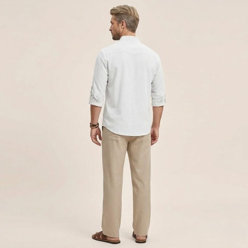 Arno – Linnen Overhemd Heren Zomer Casual Shirt Heren Vetersluiting Luchtig