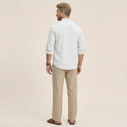Arno – Linnen Overhemd Heren Zomer Casual Shirt Heren Vetersluiting Luchtig