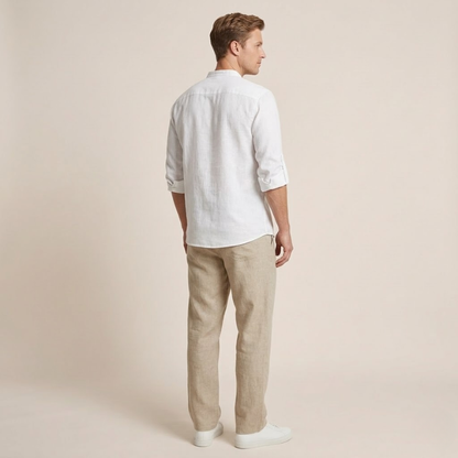 Nils – Linnen Overhemd Heren Zomer Casual Shirt Heren Opstaande Kraag Luchtig