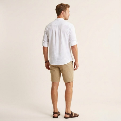 Thijs – Linnen Overhemd Heren Zomer Kraagloos Shirt Heren Casual Luchtig