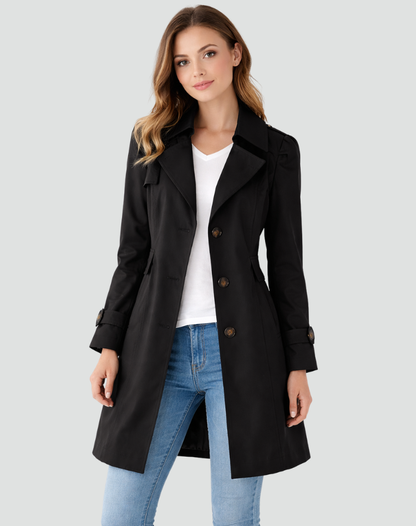 Dames Trenchcoat Getailleerde Pasvorm - Klassieke Revers Kraag met Knoopsluiting