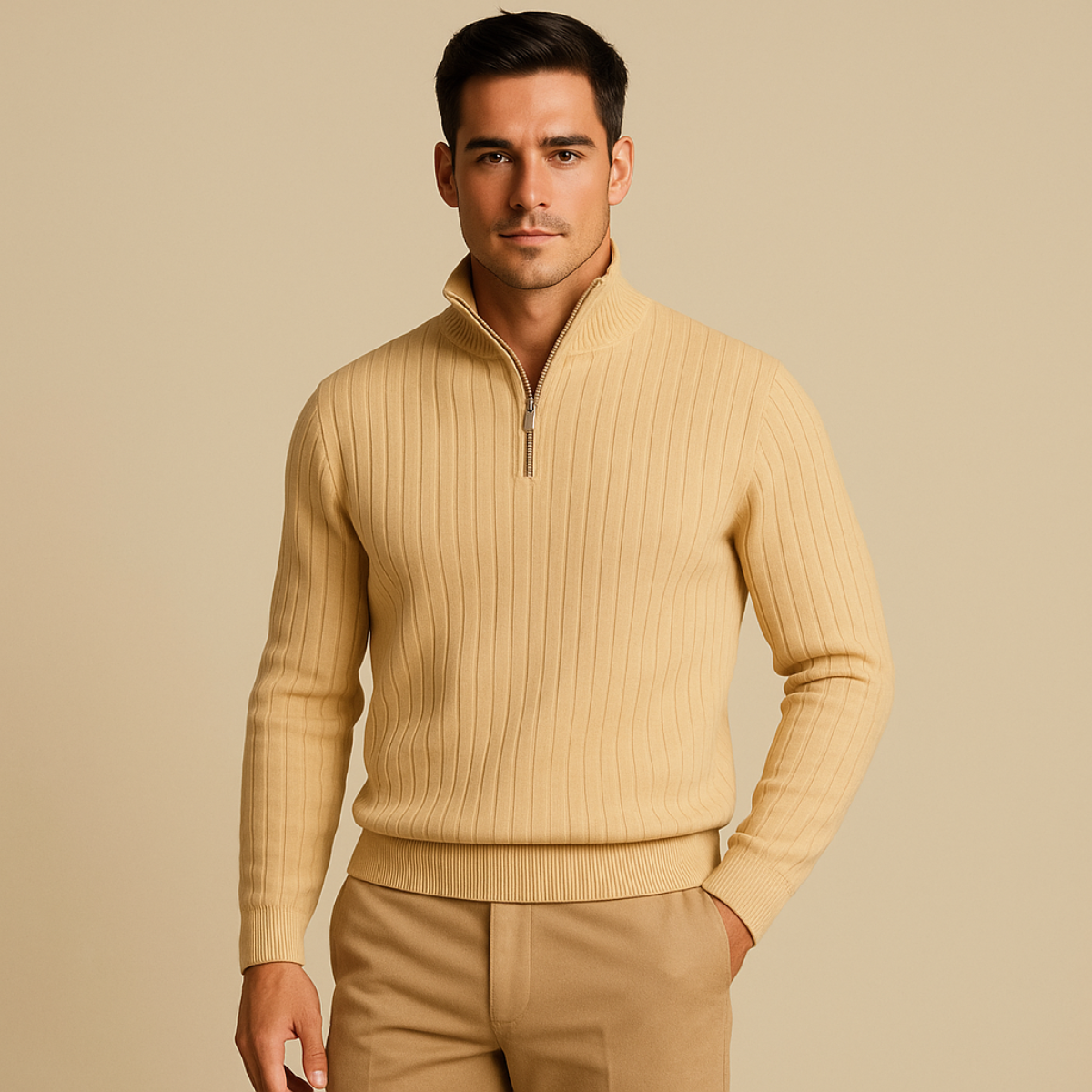 Ashford – Heren Half Zip Trui met Geribde Structuur