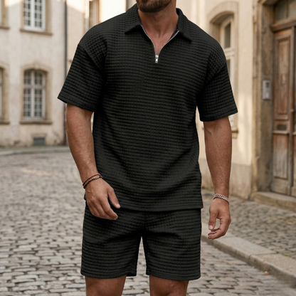 Heren Zomer Set Shirt met Rits Korte Broek Casual Set
