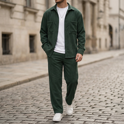 Heren Set Overhemd Lange Mouw Broek Casual 2 Delig