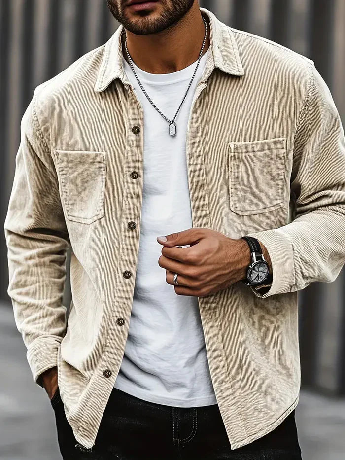 Heren Corduroy Overshirt – Rib Overshirt Heren Met Borstzakken Casual & Tussenlaag