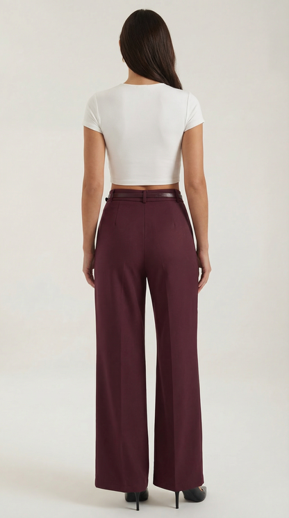 Dames Wide Leg Broek – Hoge Taille Met Ceintuur