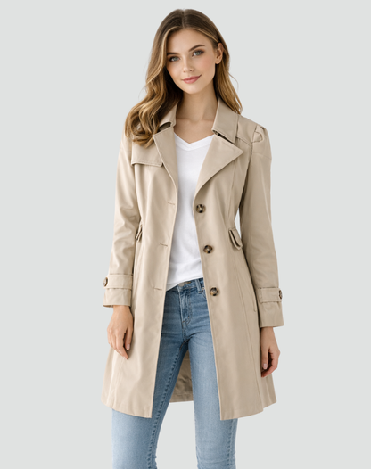 Dames Trenchcoat Getailleerde Pasvorm - Klassieke Revers Kraag met Knoopsluiting
