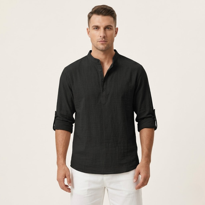 Nils – Linnen Overhemd Heren Zomer Casual Shirt Heren Opstaande Kraag Luchtig