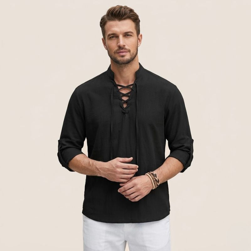 Arno – Linnen Overhemd Heren Zomer Casual Shirt Heren Vetersluiting Luchtig