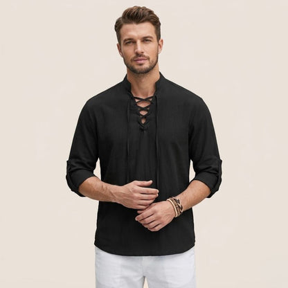 Arno – Linnen Overhemd Heren Zomer Casual Shirt Heren Vetersluiting Luchtig